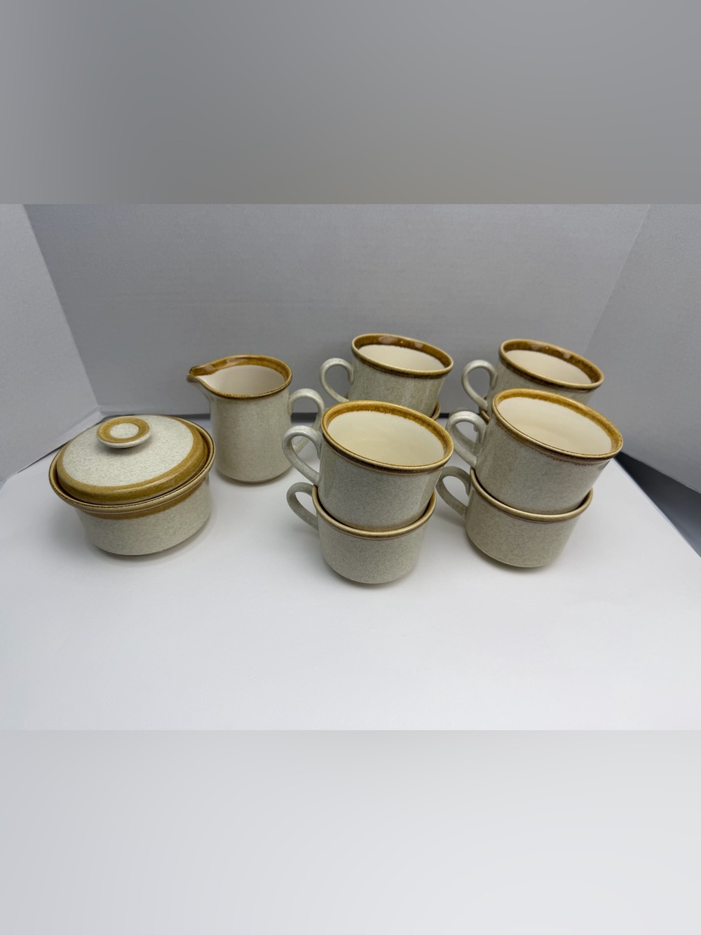 Mikasa Stone Manor Cream & Sugar Bowls and 8 Coffee Mugs F5800